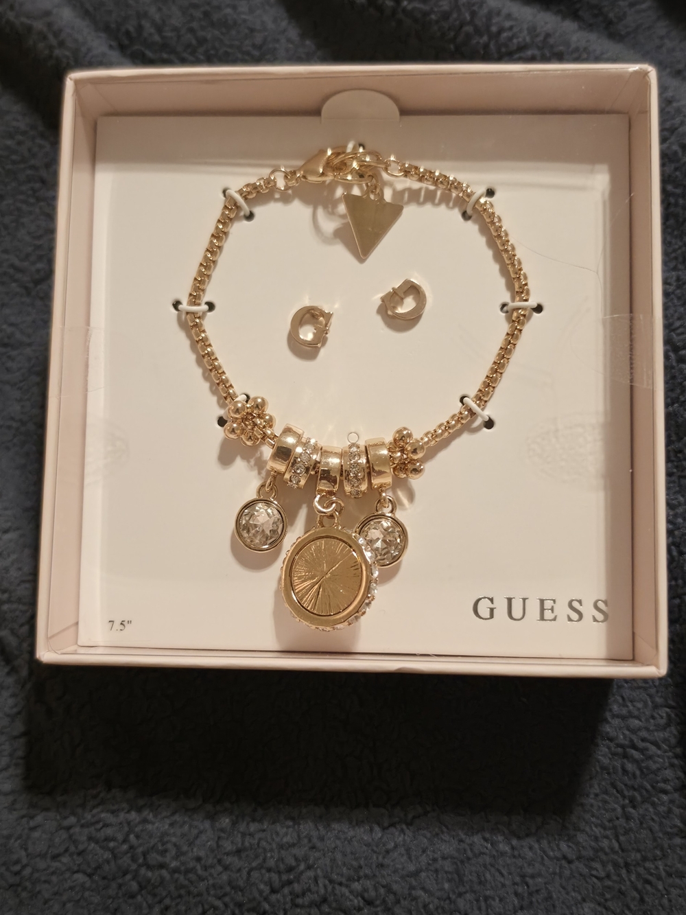 Guess Gold-Tone Charm Bracelet with Crystal Dangles